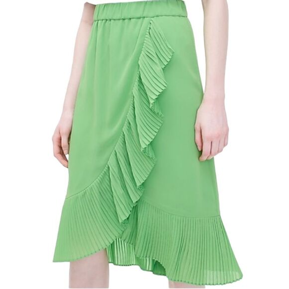 NWT J. Crew Green Tulip Hem Skirt with Pleated Ruffle Size Small S 📦 - Picture 1 of 13